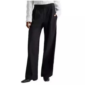 NEW VINCE Women's L Linen Blend Black Wide Leg Pleated Elastic PullOn Pants $325